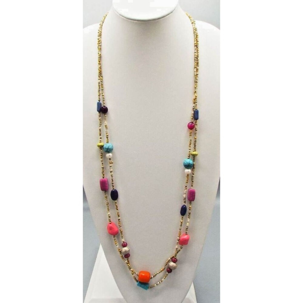 Chico's NWT Double Strand Colorful Colorblock Seed Bead Long 41.5" Necklace - Picture 6 of 8